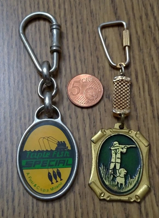 Portachiavi Vintage in Metallo Caccia e Pesca