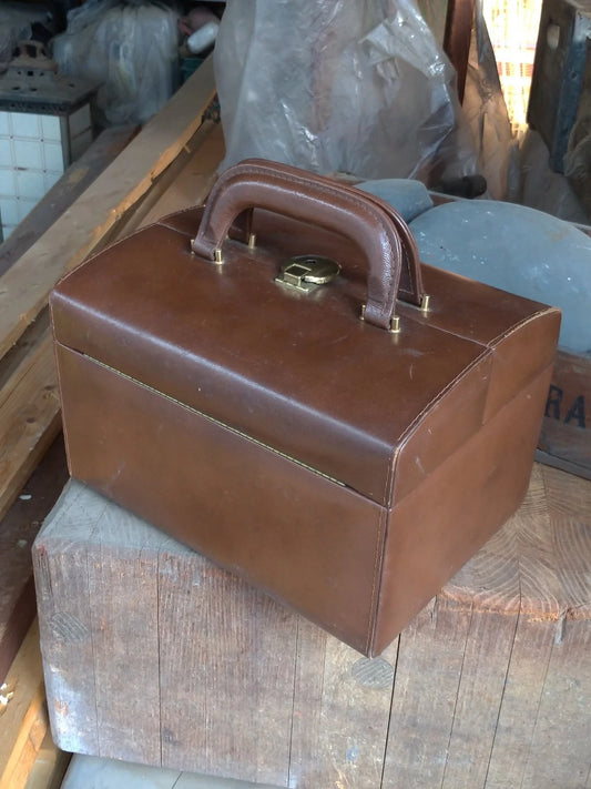 Beauty Case Borsa Vintage Vera Pelle Cognac