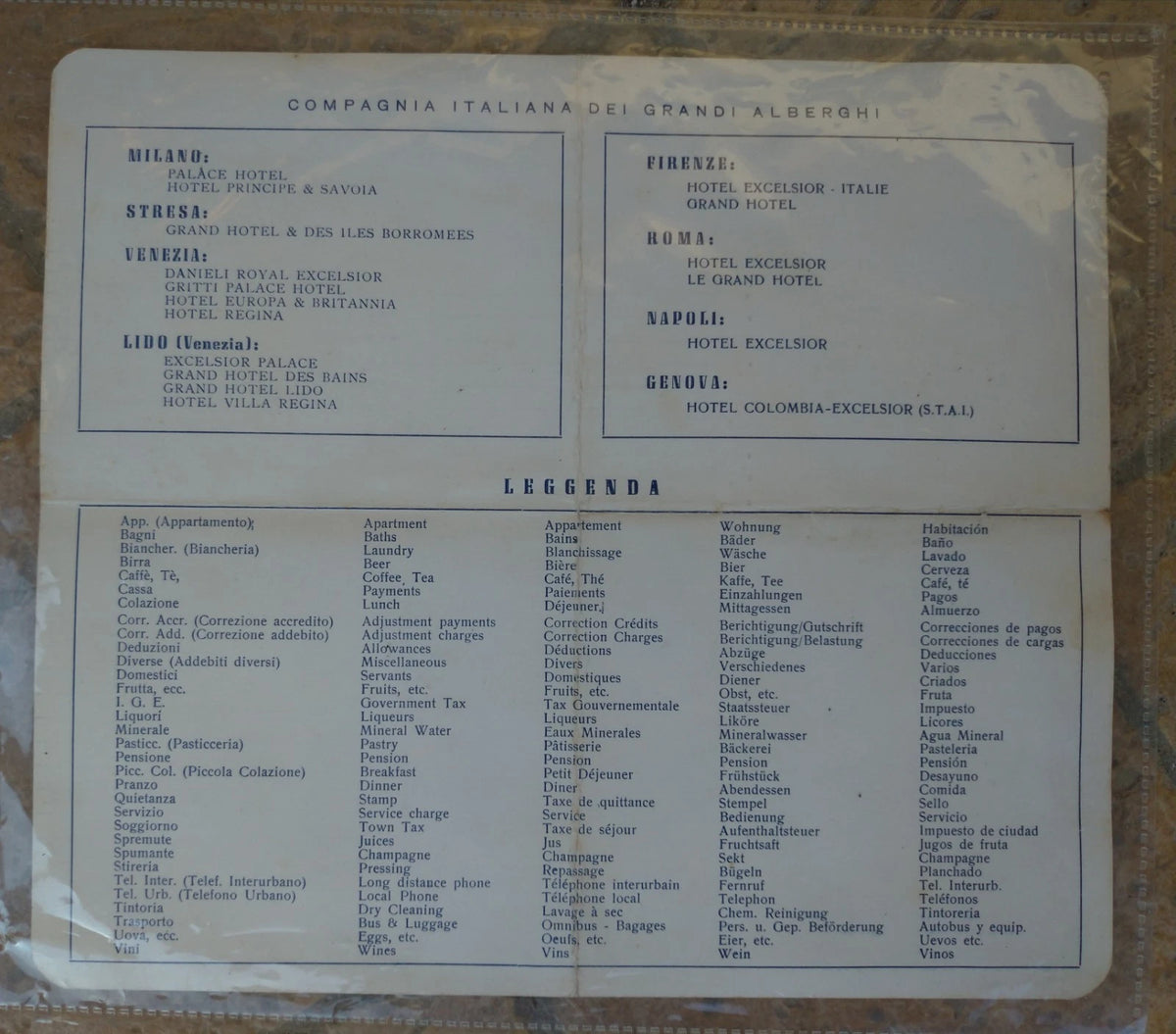 Hotel Principe & Savoia Milano Registro Storico Legenda