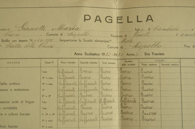 2 Balilla Report Cards Vercelli Borgosesia 1932-1933-1934