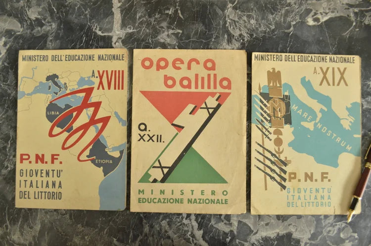3 Balilla Varallo Report Cards 1939-1940-1941-1943-1944
