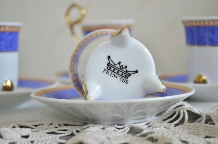 Set 4 tazzine Vintage Blu Bianco Oro