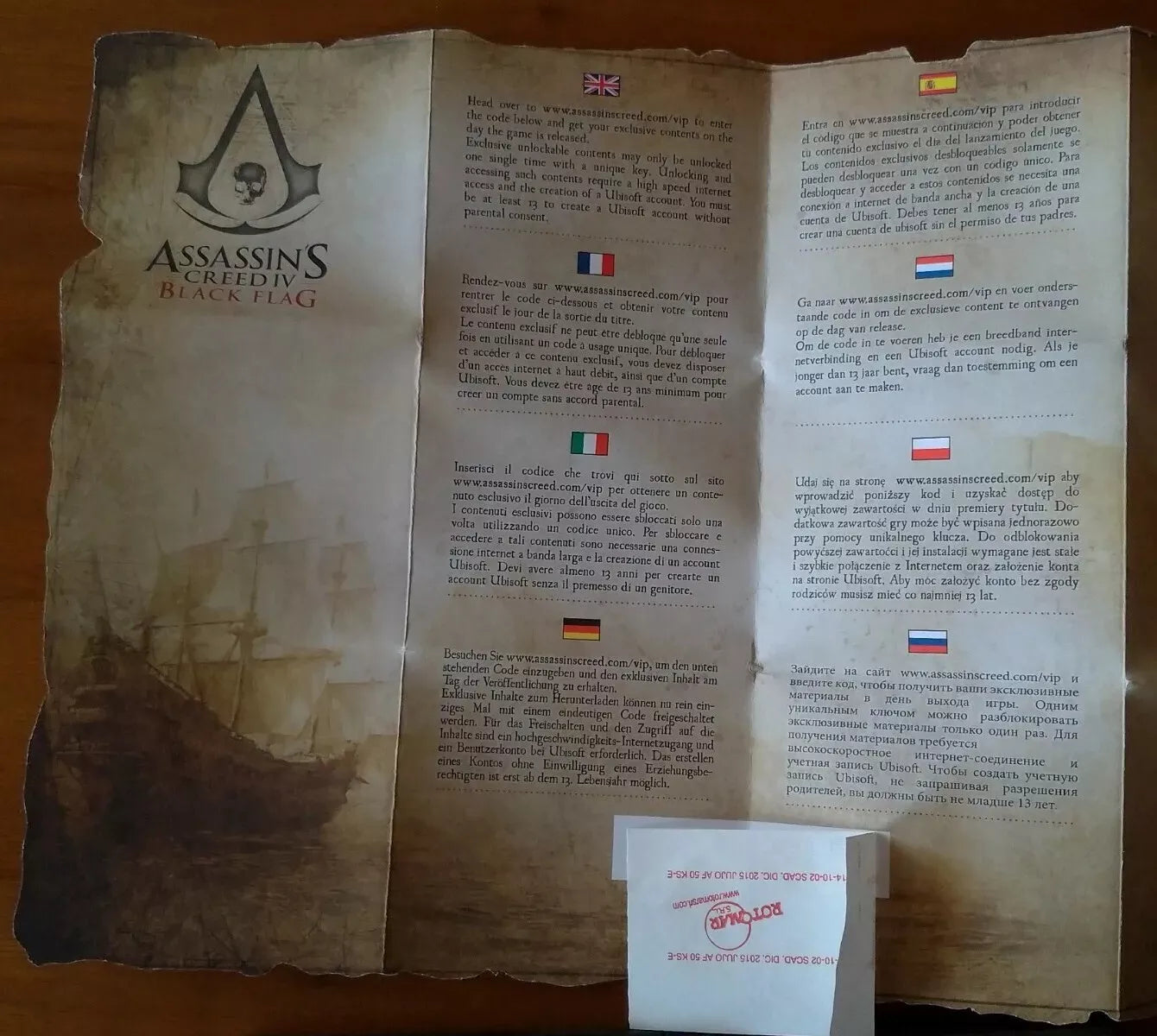 Mappa del Tesoro Pirata Collector Edition ASSASSIN'S CREED IV Black Flag PS3