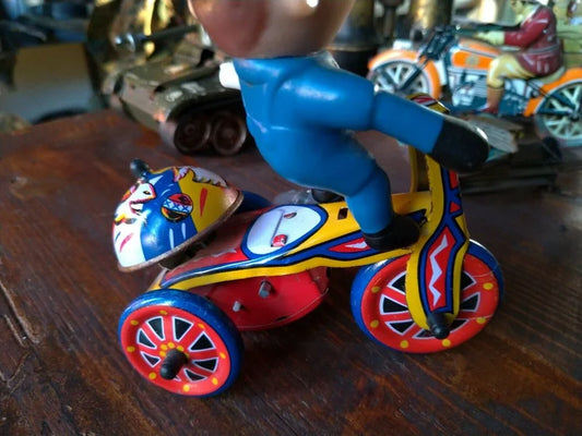 Police Tricycle Tin Wind-Up Clockwork Korean Mtu 1960s 1950s Working Bell Cop
