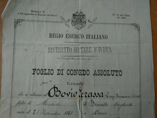 IVREA 4 MAGGIO 1888 BROSSO VICO 4 RGT ALPINI Milizia Regio Esercito Italiano