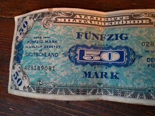 1944 ALLIIERTE MILITÄRBEHÖRDE 50 Mark Banconota Tedesca