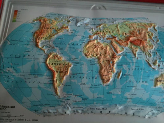 PLANISFERO FISICO IN RILIEVO DE AGOSTINI VINTAGE 1967 PLASTICO ANNI 70