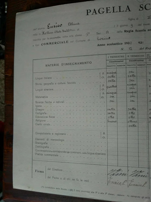 TORINO REGINA ELENA 1930 1931 PAGELLA ONB GIL