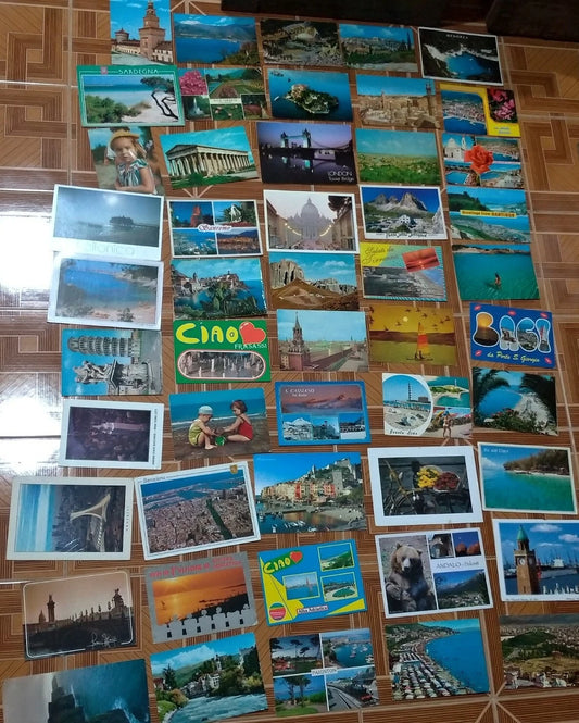50 Cartoline Vintage Viaggiate Italia Estero Francobolli Anni 70 80 90 Colori