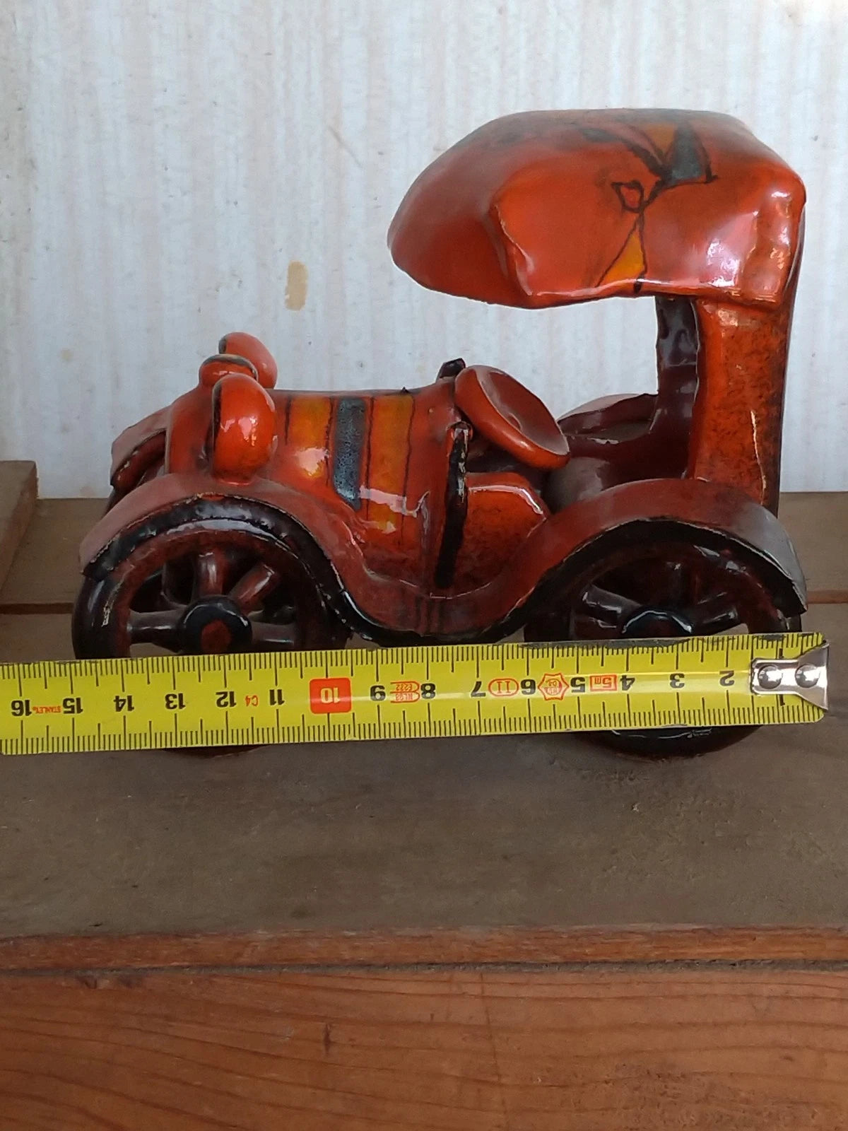 Verzolini Majolica 1970s Scultura Ceramica Policroma Macchinina Macchina Auto