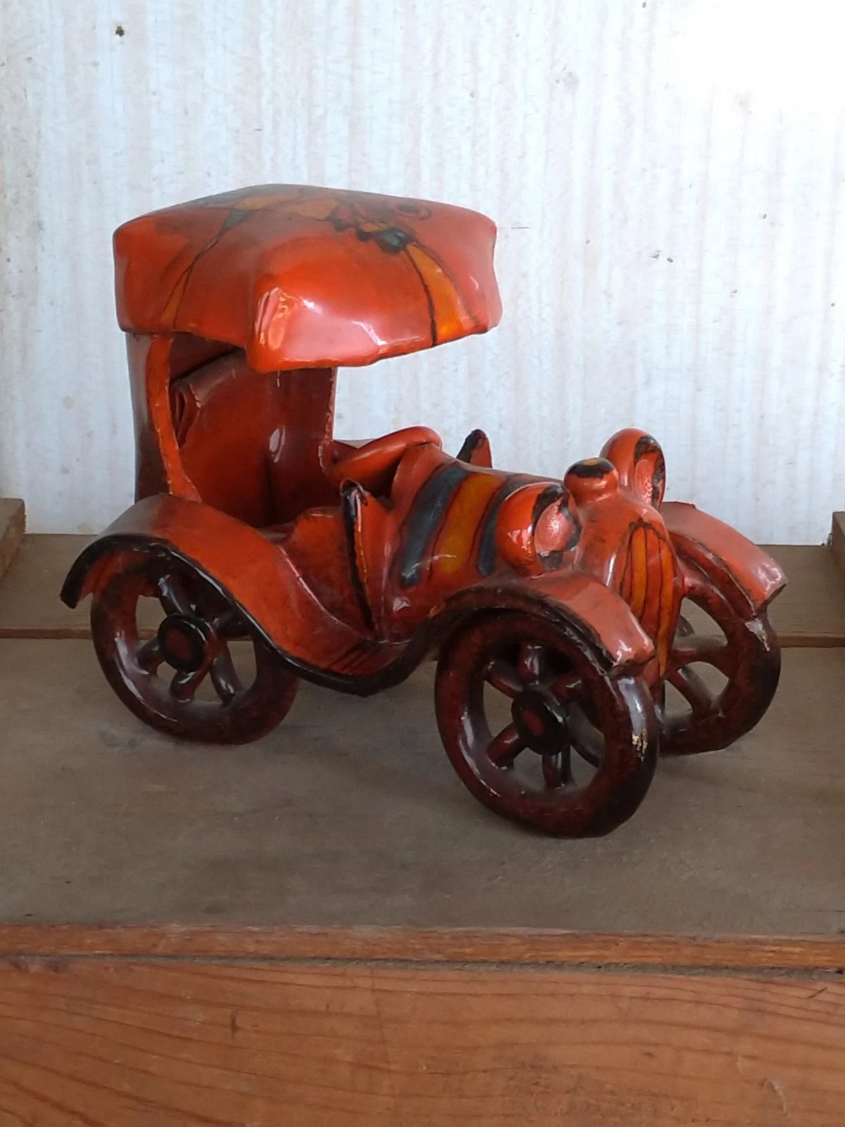 Verzolini Majolica 1970s Scultura Ceramica Policroma Macchinina Macchina Auto