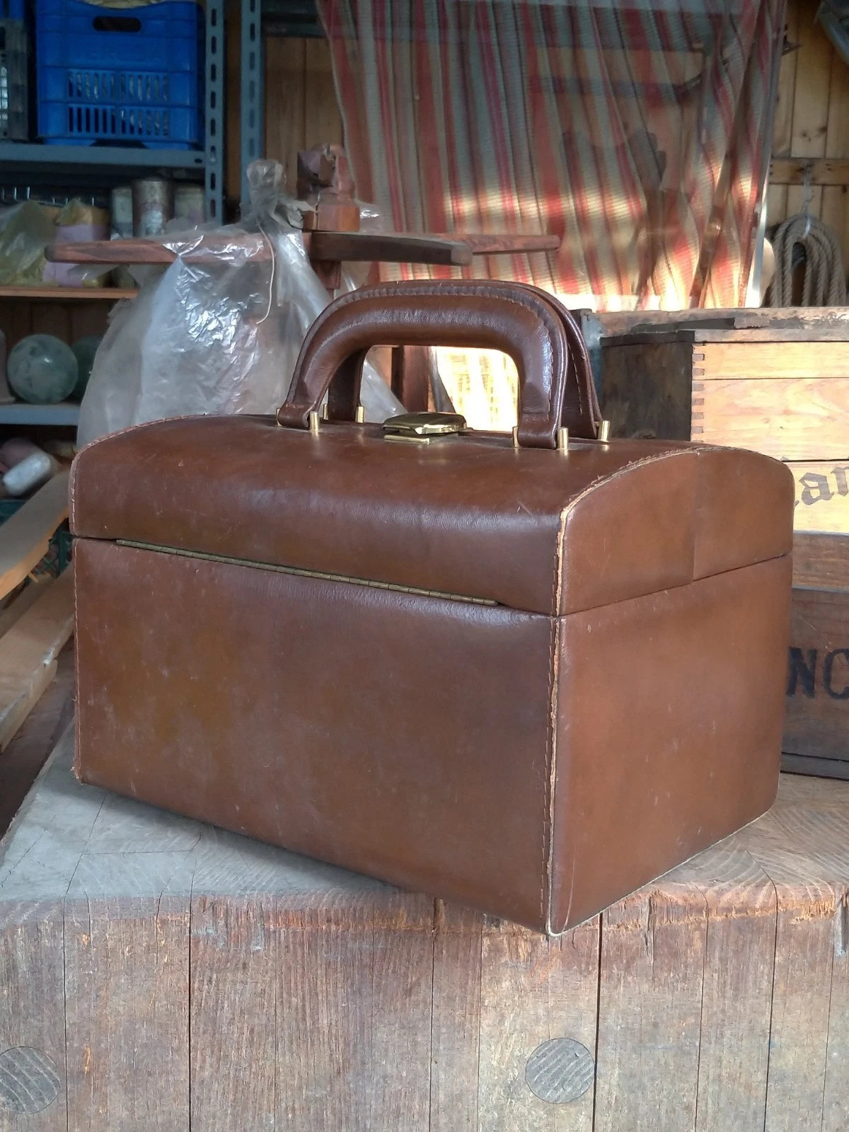 Beauty Case Borsa Vintage Vera Pelle Cognac