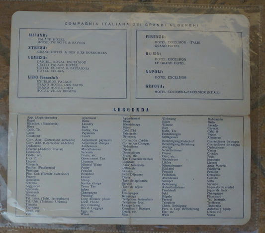 Hotel Principe & Savoia Milano Registro Storico Legenda