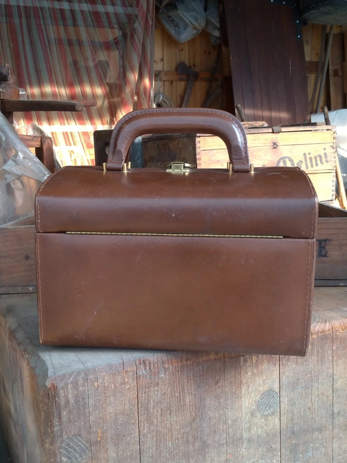Beauty Case Borsa Vintage Vera Pelle Cognac