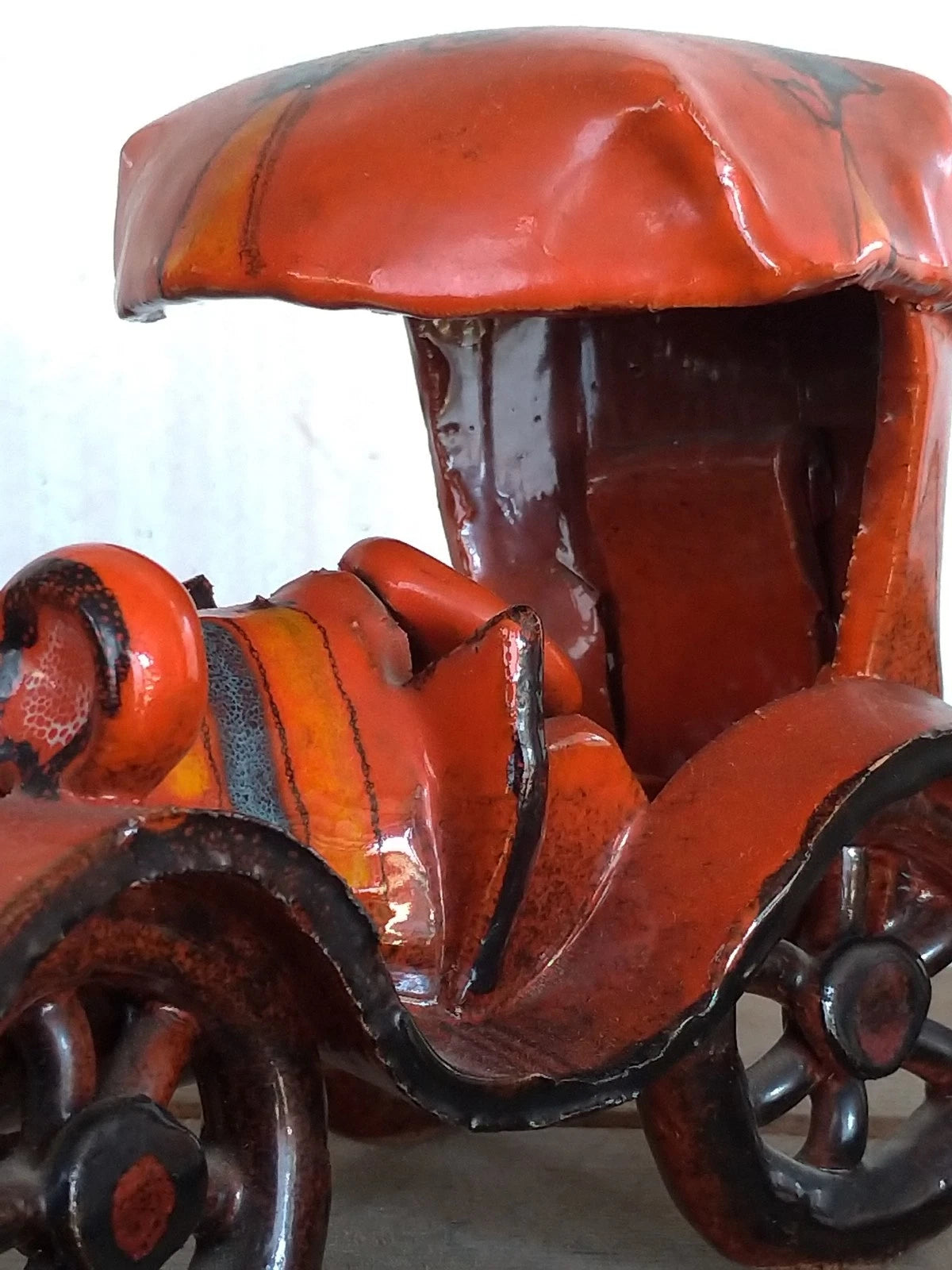 Verzolini Majolica 1970s Scultura Ceramica Policroma Macchinina Macchina Auto