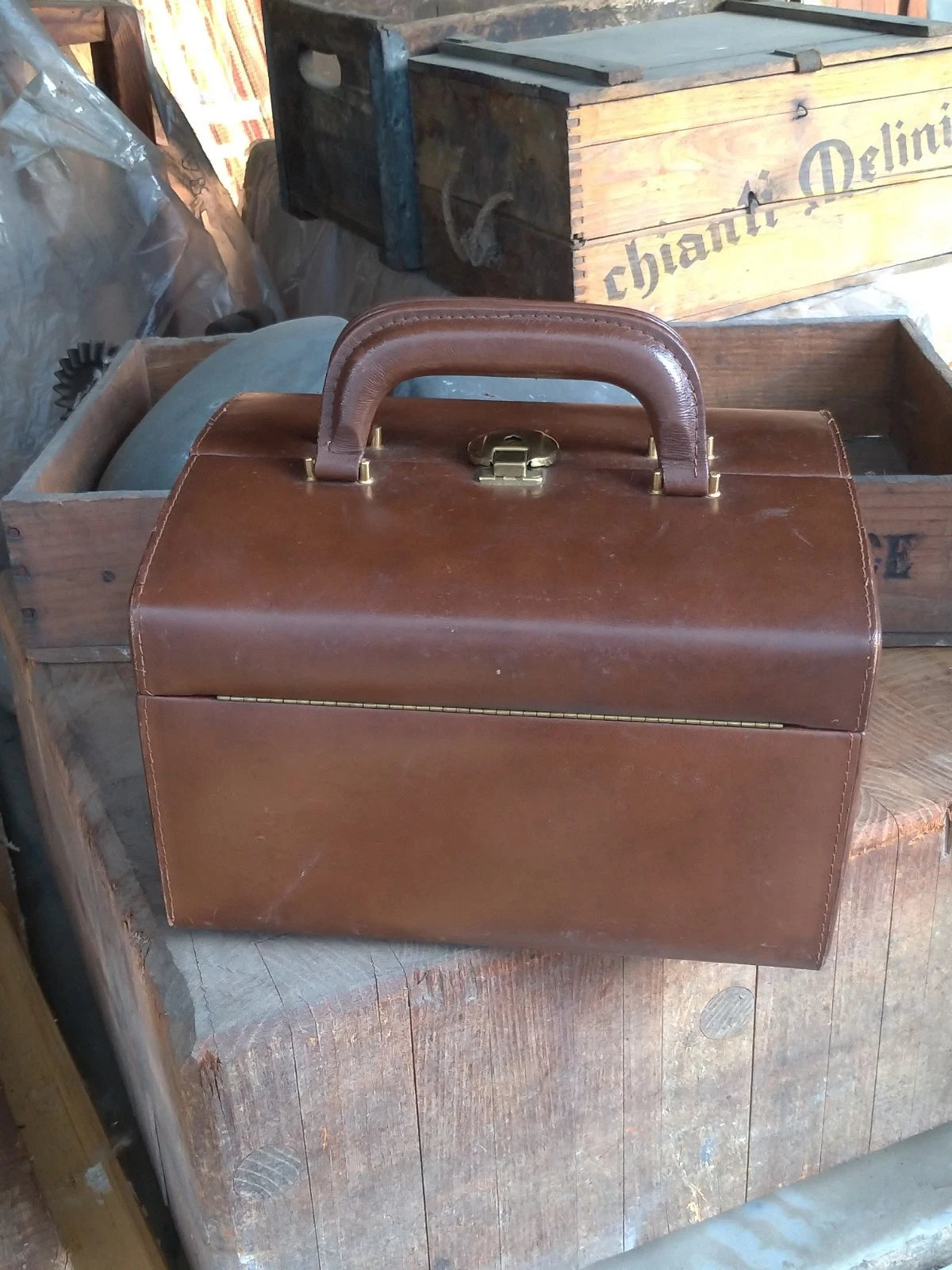 Beauty Case Borsa Vintage Vera Pelle Cognac