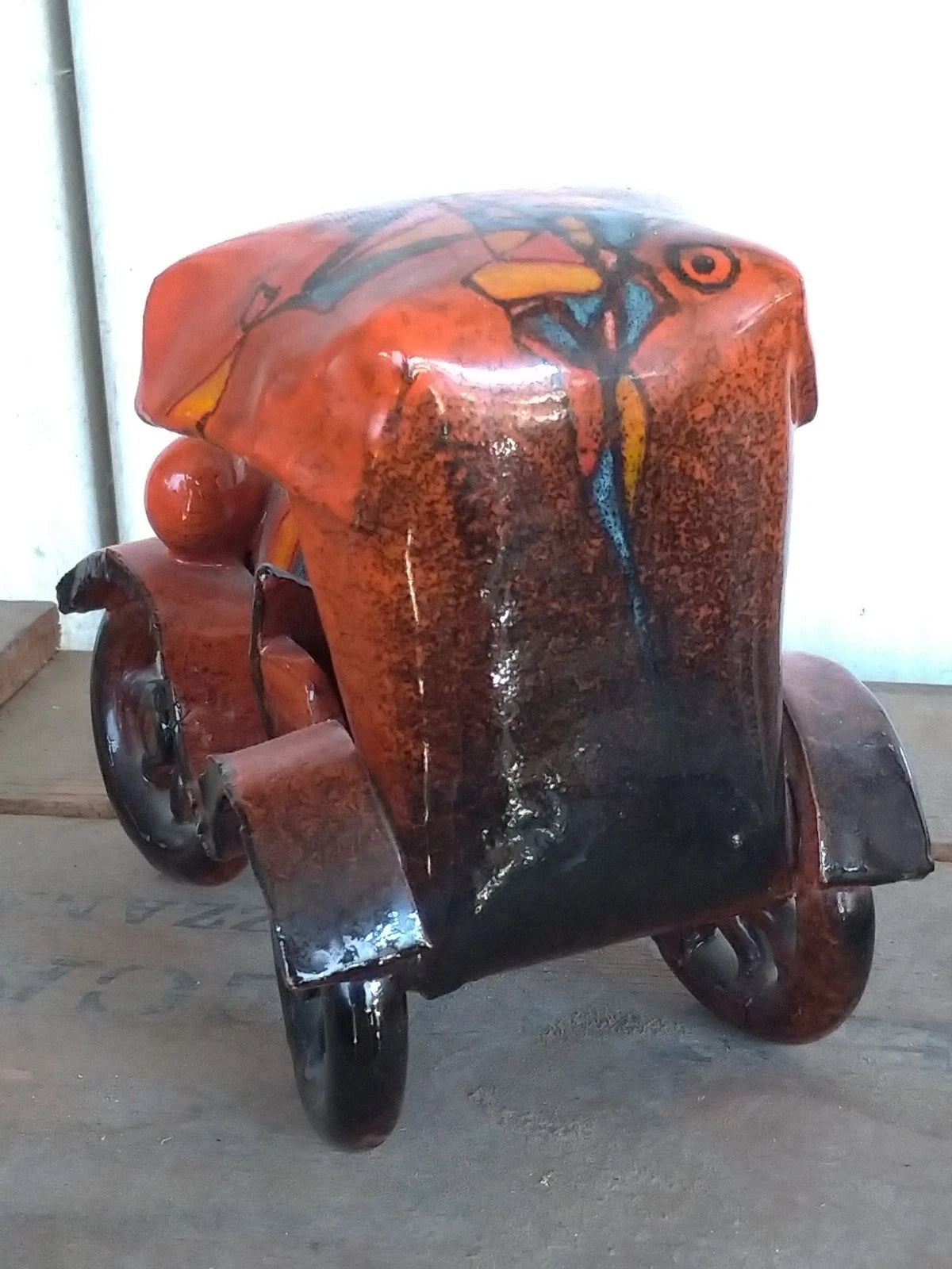 Verzolini Majolica 1970s Scultura Ceramica Policroma Macchinina Macchina Auto
