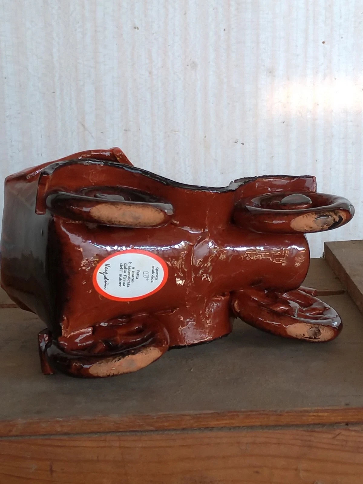 Verzolini Majolica 1970s Scultura Ceramica Policroma Macchinina Macchina Auto