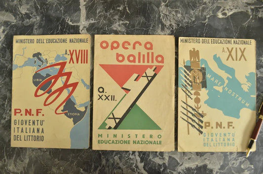 3 Balilla Varallo Report Cards 1939-1940-1941-1943-1944