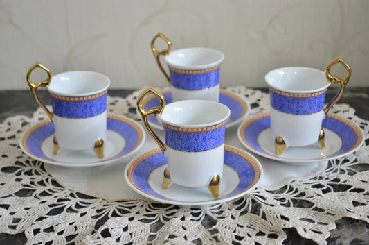 Set 4 tazzine Vintage Blu Bianco Oro
