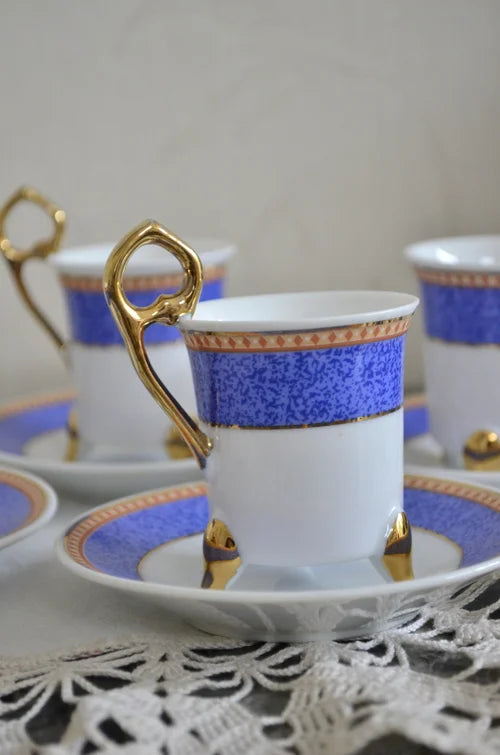 Set 4 tazzine Vintage Blu Bianco Oro