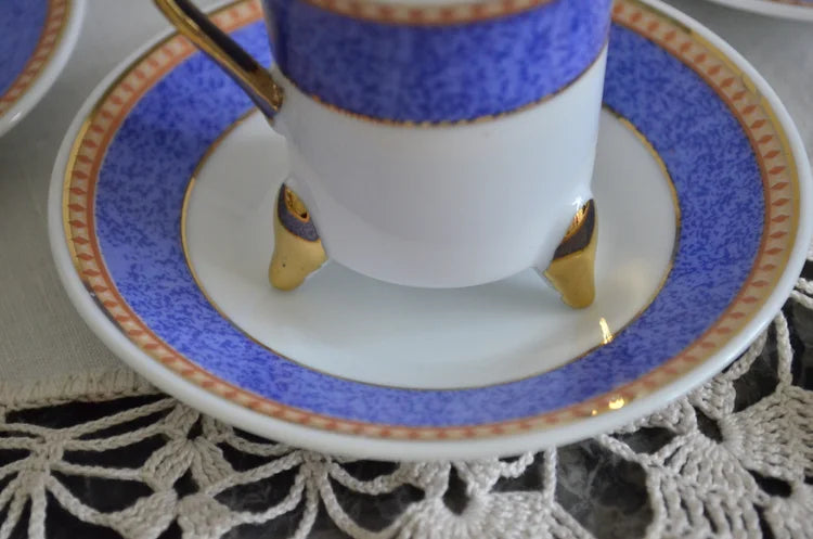 Set 4 tazzine Vintage Blu Bianco Oro