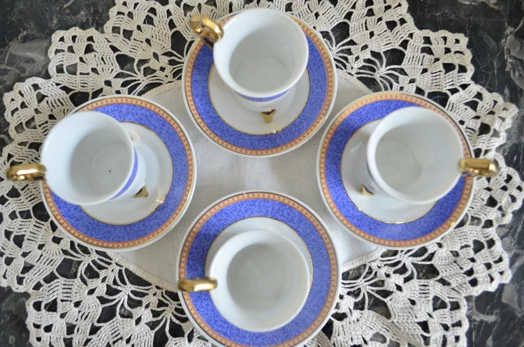 Set 4 tazzine Vintage Blu Bianco Oro