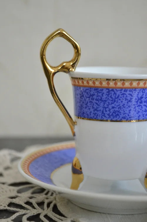 Set 4 tazzine Vintage Blu Bianco Oro