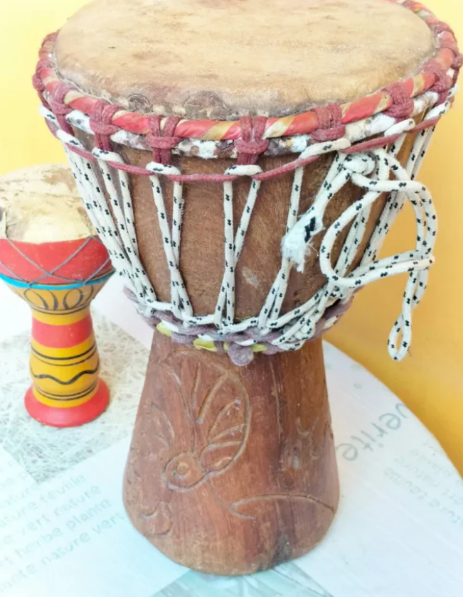 Bongo vintage legno terracotta coppia etnico