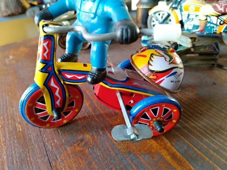 Police Tricycle Tin Wind-Up Clockwork Korean Mtu 1960s 1950s Working Bell Cop