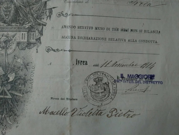 53° Fanteria 64° IVREA 11 Novembre 1914 12 Settembre 1919 Regio Esercito WW1