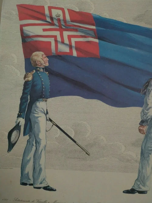 Regia Marina Sarda 1840 Sottotenente di Vascello Marinaio Bandiera 1814 1848