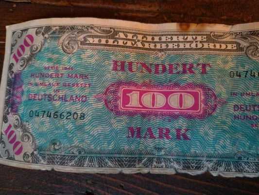 1944 ALLIIERTE MILITÄRBEHÖRDE 100 Mark Banconota Tedesca