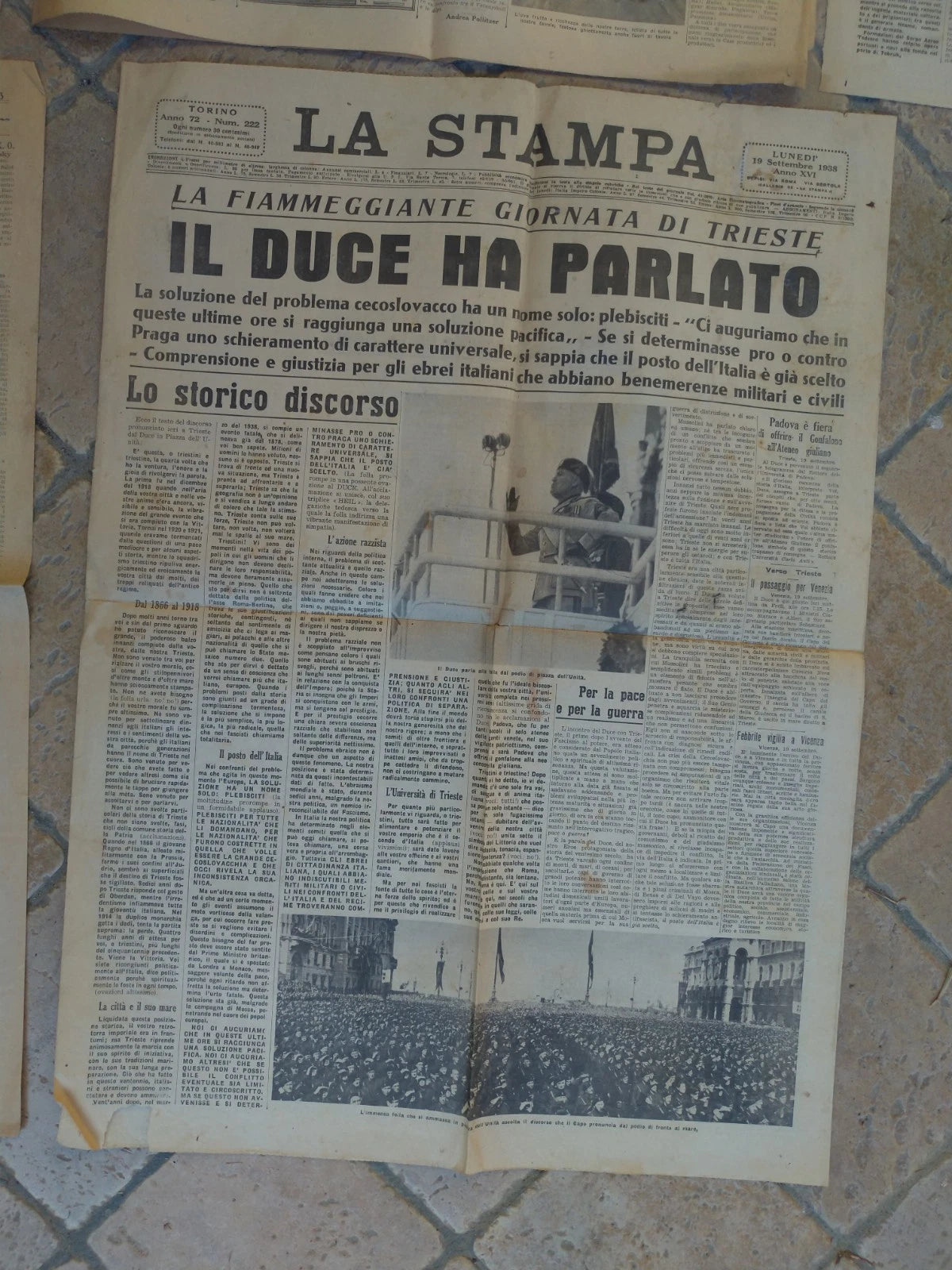 Lotto LA STAMPA 1935 Agosto Settembre 1938 Trieste 1941 DUCE MUSSOLINI Fascismo