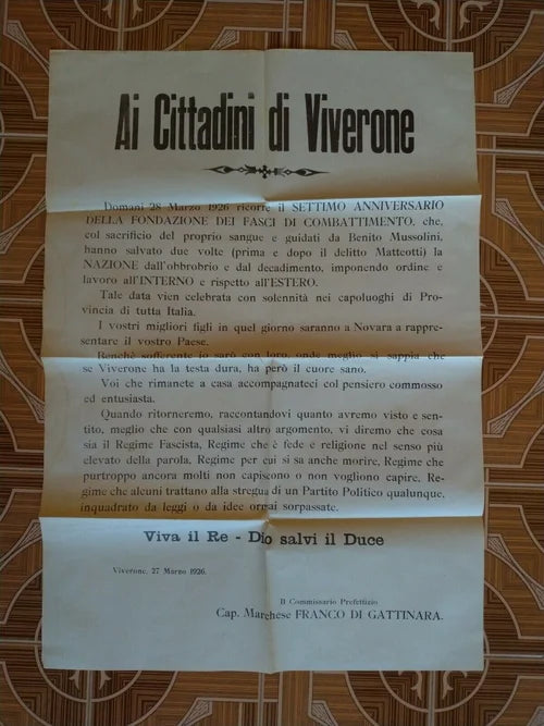 VIVERONE 27 28 Marzo 1926 DUCE MATTEOTTI RE FASCI DI COMBATTIMENTO