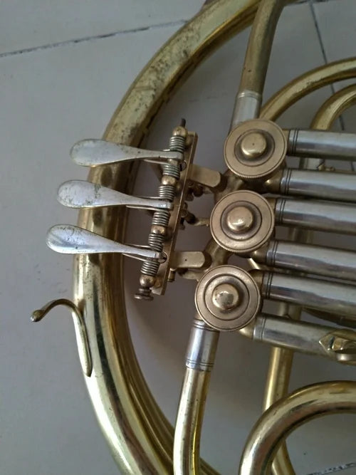 Rampone & Cazzani Milano Antico Corno Ottone Argento 3 Valvole Musica Strumento