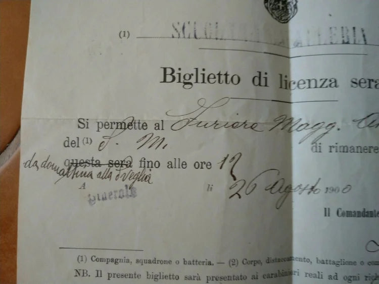 SCUOLA CAVALLERIA FURIERE MAGGIORE PINEROLO 26 Agosto 1900 ALESSANDRIA