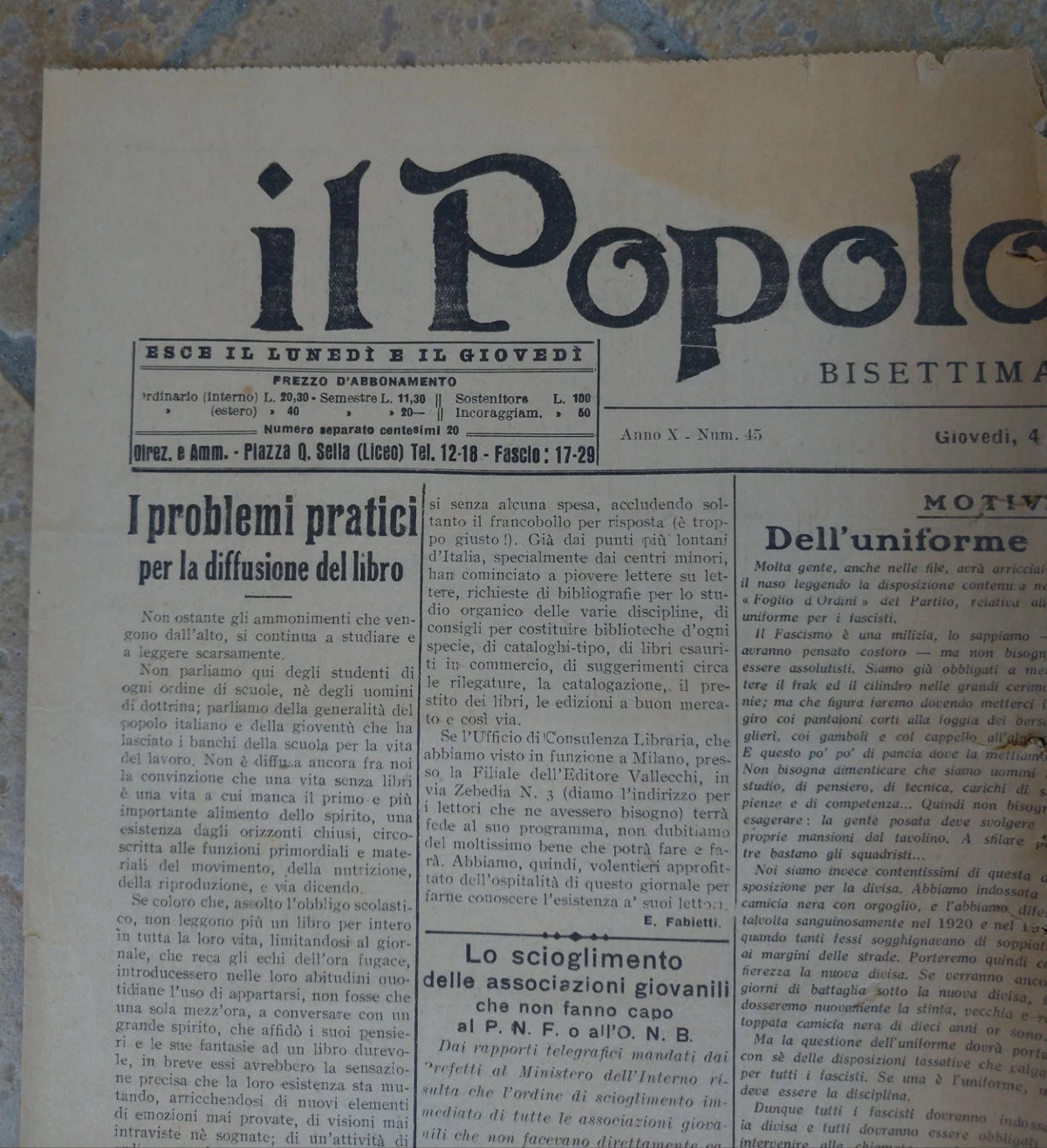 IL BIELLESE 1931 4 Giugno Biella Fascista