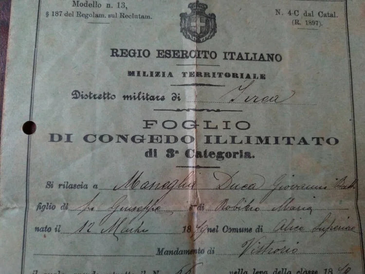 IVREA 1899 VISTRORIO ALICE SUPERIORE Milizia Regio Esercito Italiano Congedo