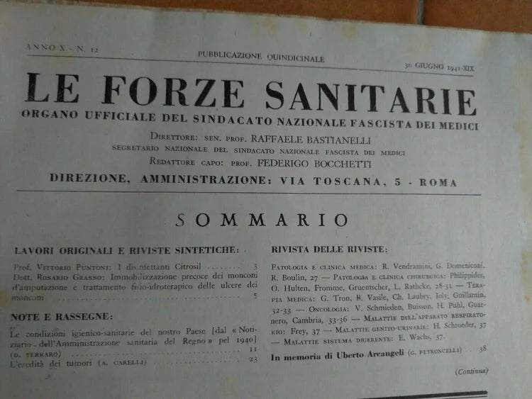 30 Giugno 1941 XIX LE FORZE SANITARIE N 12 Anno X ITALIA FASCISTA