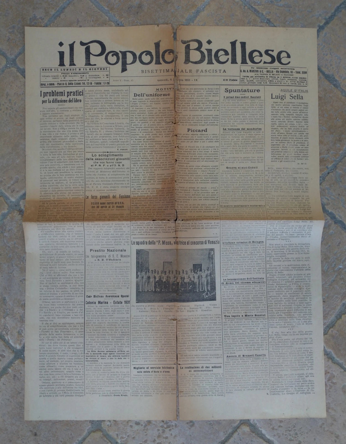 IL BIELLESE 1931 4 Giugno Biella Fascista