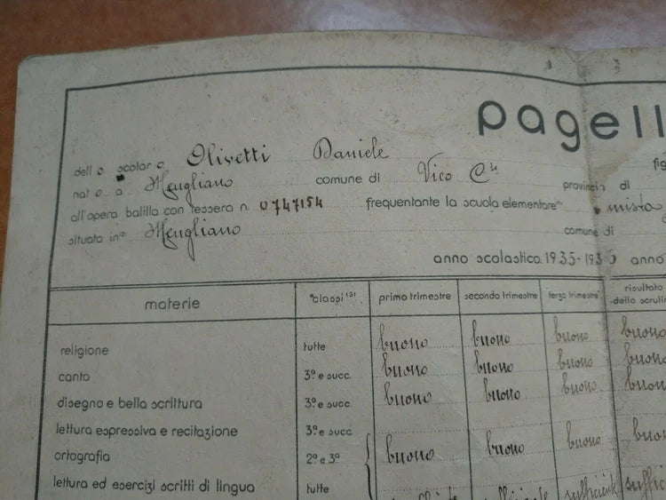 Olivetti Meugliano Vico Canavese Pagella 1935 36