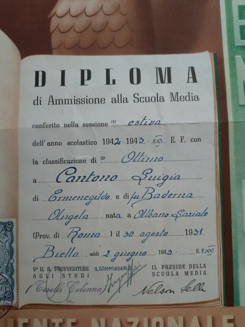 Biella 2 Giugno 1943 Diploma RSI