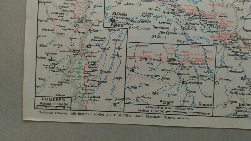 1915 Mappa Esercito Tedesco Argonne Verdun