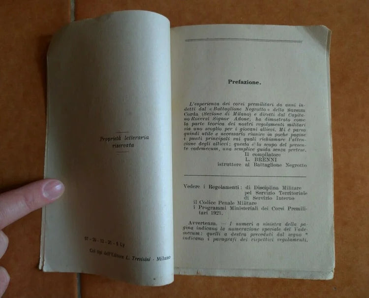1921 VADEMECUM ALLIEVO CORSI PRE MILITARI MILANO REGIO ESERCITO ITALIANO