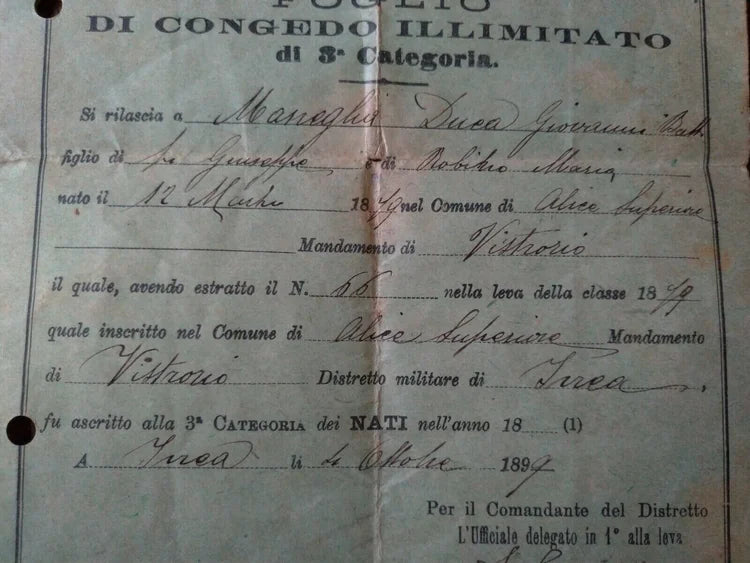 IVREA 1899 VISTRORIO ALICE SUPERIORE Milizia Regio Esercito Italiano Congedo