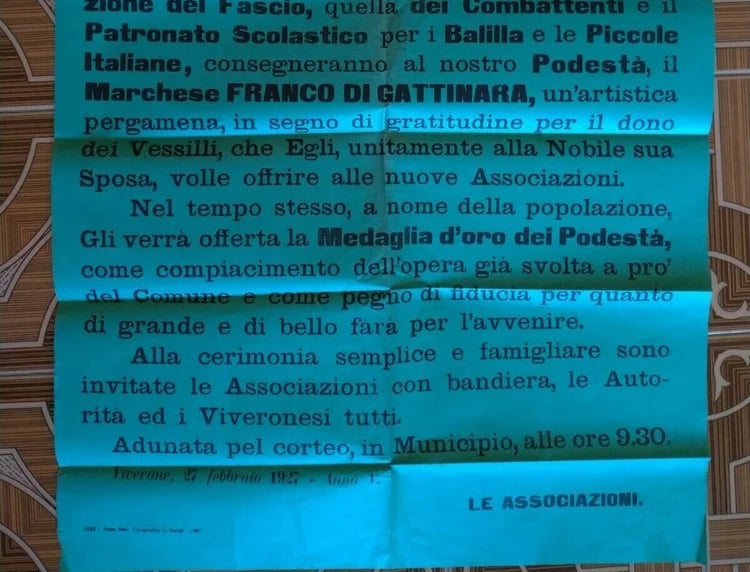 VIVERONE 27 FEBBRAIO 1927 BALILLA DUCE