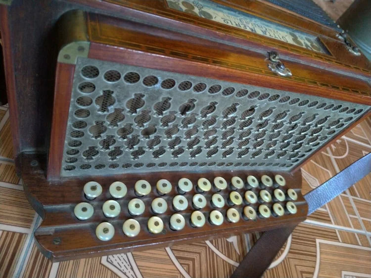 DITTA MERLO VERCELLI ITALIA anni 20 Antico Organetto Fisarmonica Madreperla e Legno