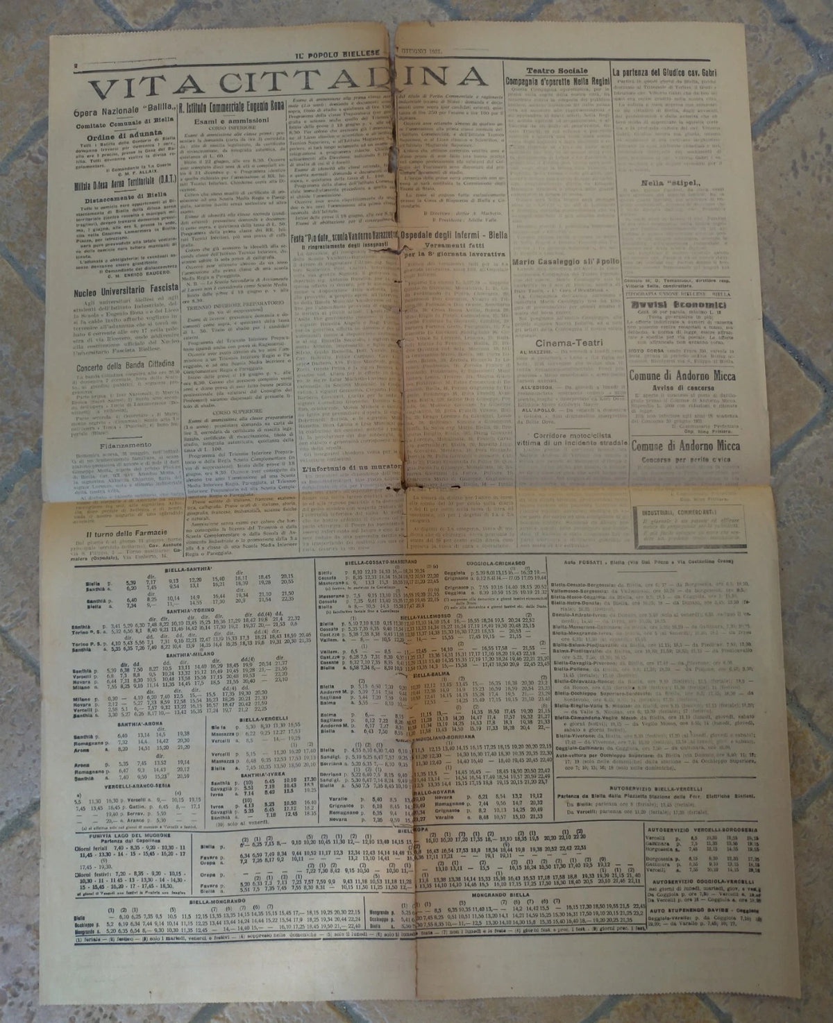 IL BIELLESE 1931 4 Giugno Biella Fascista
