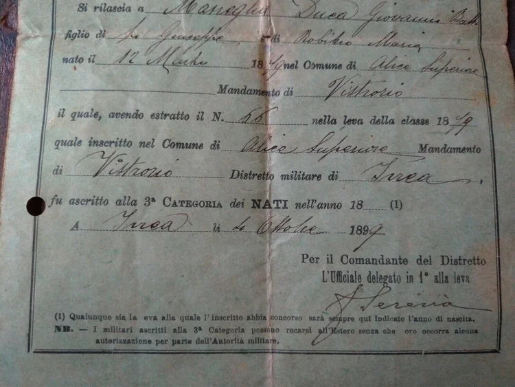 IVREA 1899 VISTRORIO ALICE SUPERIORE Milizia Regio Esercito Italiano Congedo